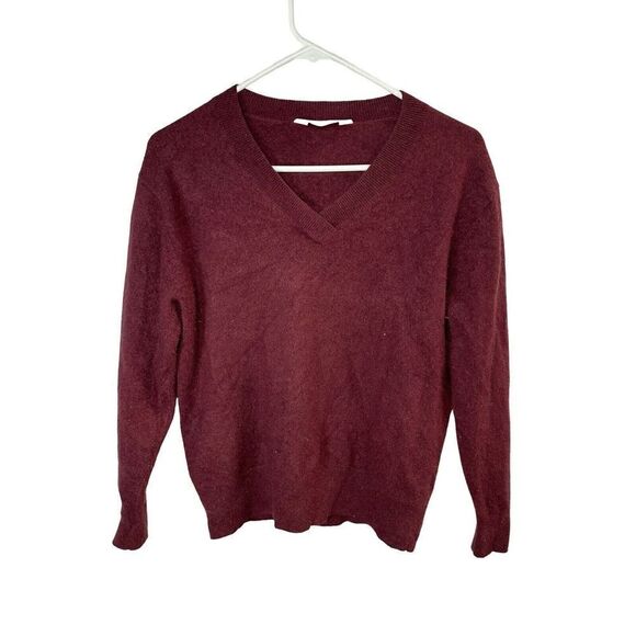 EVERLANE Deep Red Burgundy Long Sleeve V-Neck Pullover Cashmere Sweater XS Cozy - Picture 1 of 7